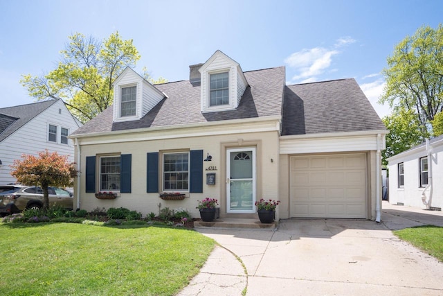 4781 N Idlewild Ave, Whitefish Bay, WI 53211 - cape cod home featuring a garage, a shingled roof, driveway, and a front yard