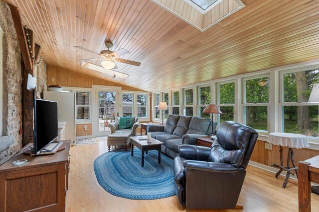 4105 Lime Kiln Rd, Green Bay, WI 54311 - sunroom with a skylight, wood ceiling, plenty of natural light, lofted ceiling, and wood finished floors