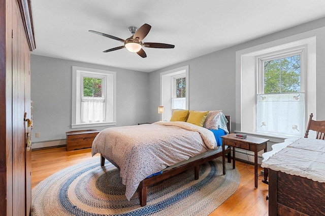4105 Lime Kiln Rd, Green Bay, WI 54311 - bedroom with a baseboard heating unit, multiple windows, and light wood-type flooring