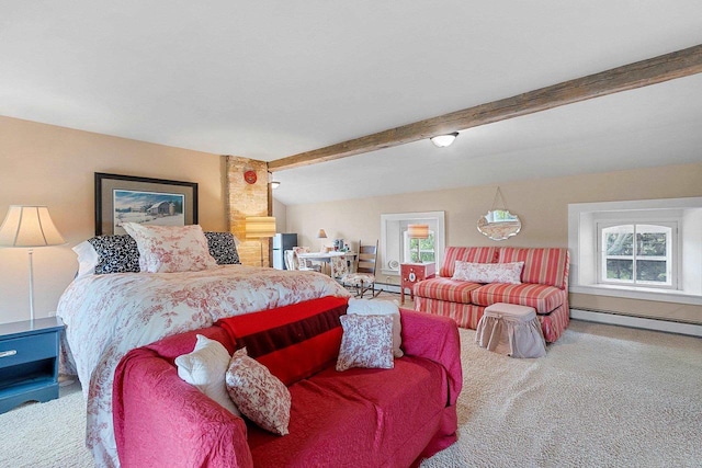 4105 Lime Kiln Rd, Green Bay, WI 54311 - carpeted bedroom featuring a baseboard radiator and beamed ceiling