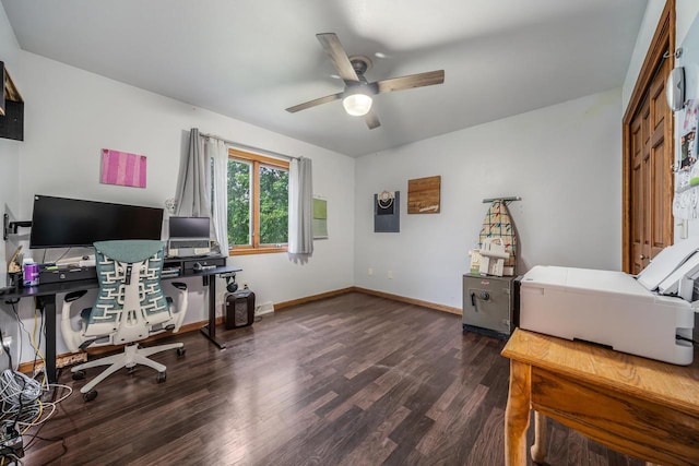 223 Willow Creek Rd, Rosendale, WI 54974 - home office featuring wood finished floors, ceiling fan, and baseboards