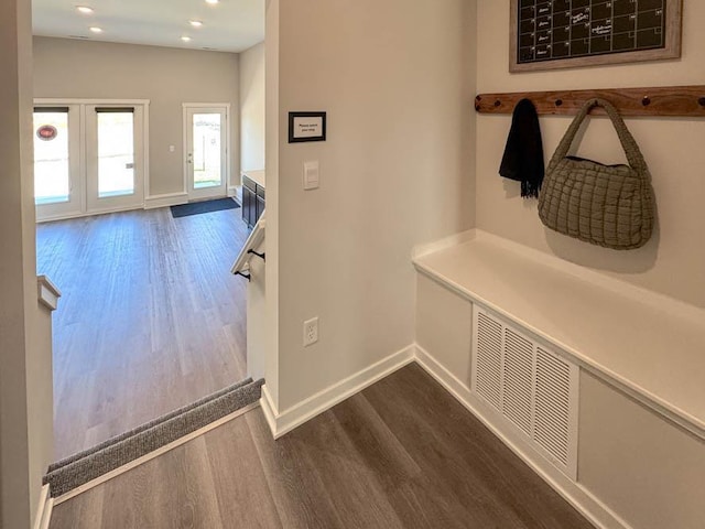 509 Oak Opening Dr, Stoughton, WI 53589 - mudroom with dark wood-type flooring, baseboards, and recessed lighting