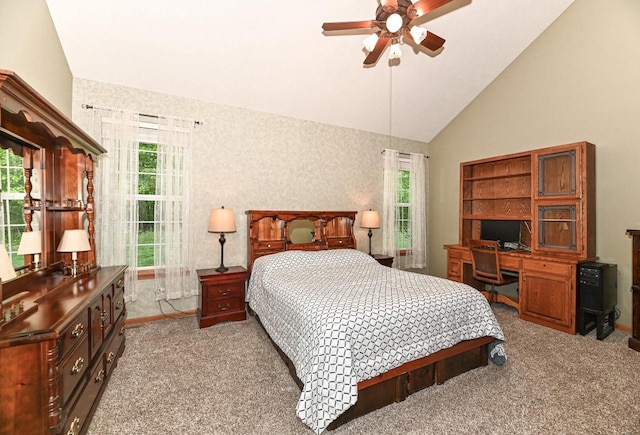 9165 S 47th St, Franklin, WI 53132 - carpeted bedroom featuring lofted ceiling, multiple windows, baseboards, and a ceiling fan