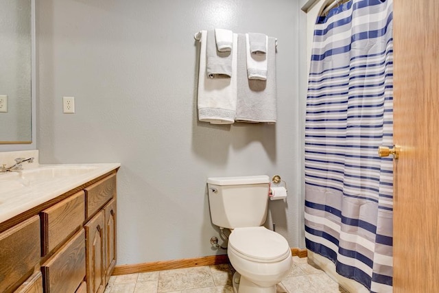 4100 15th St, Menominee, MI 49858 - bathroom featuring vanity, toilet, baseboards, and a shower with curtain