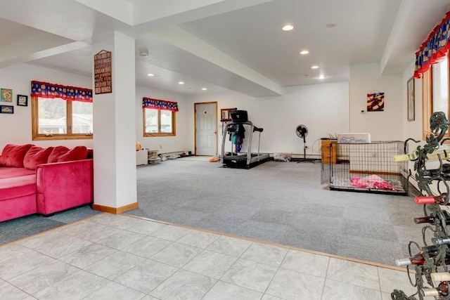 4100 15th St, Menominee, MI 49858 - workout area featuring carpet floors, recessed lighting, baseboards, and tile patterned floors