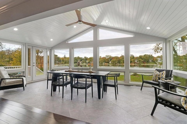 24722 84th St, Salem, WI 53168 - sunroom featuring lofted ceiling, recessed lighting, a water view, and wooden ceiling