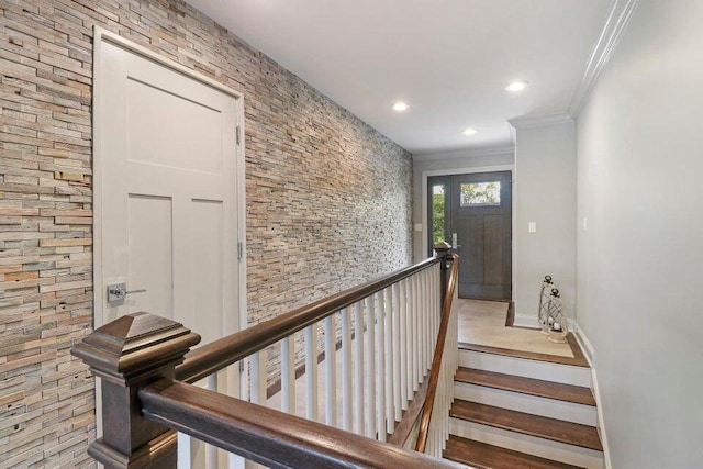 24722 84th St, Salem, WI 53168 - staircase with ornamental molding, recessed lighting, and baseboards