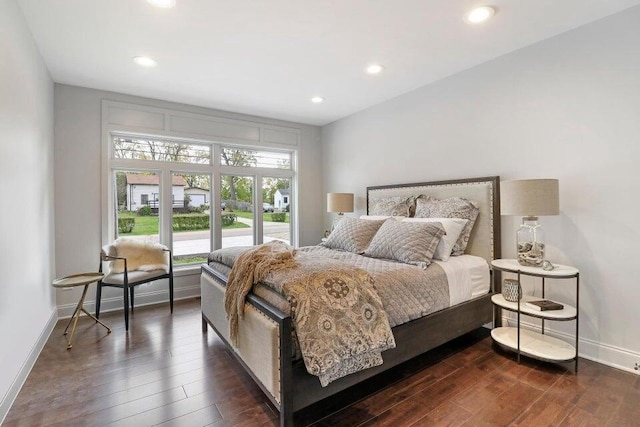 24722 84th St, Salem, WI 53168 - bedroom with dark wood finished floors, baseboards, and recessed lighting
