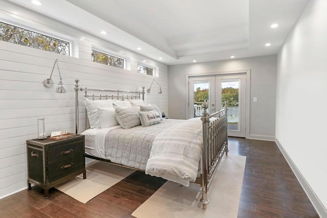 24722 84th St, Salem, WI 53168 - bedroom featuring access to exterior, recessed lighting, french doors, dark wood finished floors, and baseboards