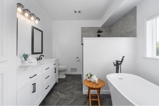 15210 Painters Lane Cir, Stillwater, MN 55082 - bathroom with a soaking tub, double vanity, walk in shower, toilet, and baseboards