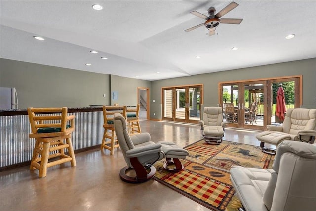 15210 Painters Lane Cir, Stillwater, MN 55082 - living room featuring recessed lighting, ceiling fan, concrete flooring, and baseboards
