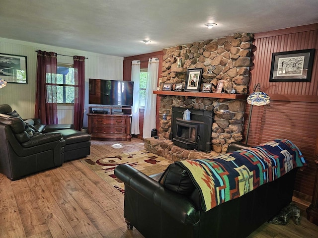 9388 Alpine Rd, Fremont, WI 54940 - living area with hardwood / wood-style flooring and wood walls