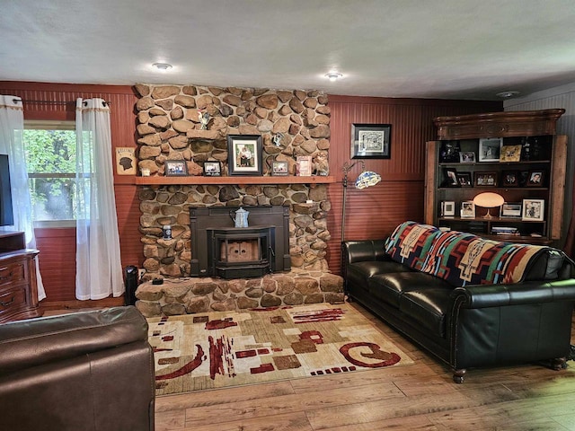 9388 Alpine Rd, Fremont, WI 54940 - living room with wood-type flooring and wood walls