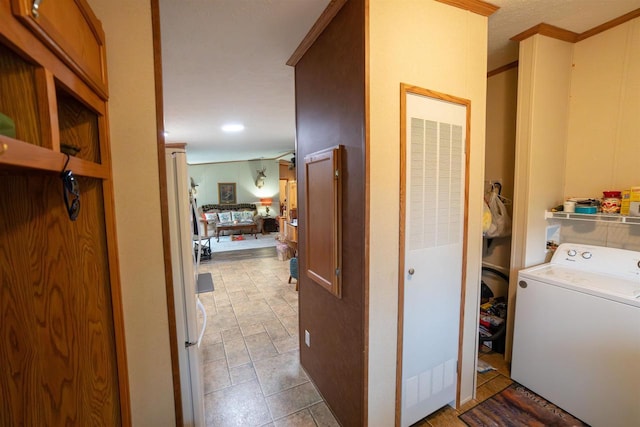 W7744 County Rd E, Westfield, WI 53964 - washroom featuring washer / clothes dryer, a heating unit, and recessed lighting