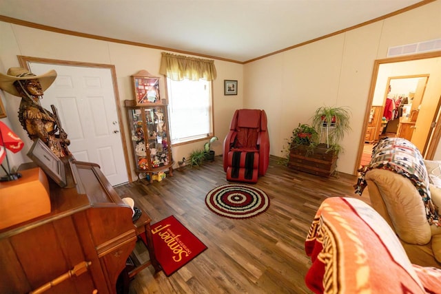 W7744 County Rd E, Westfield, WI 53964 - living room featuring wood finished floors and ornamental molding