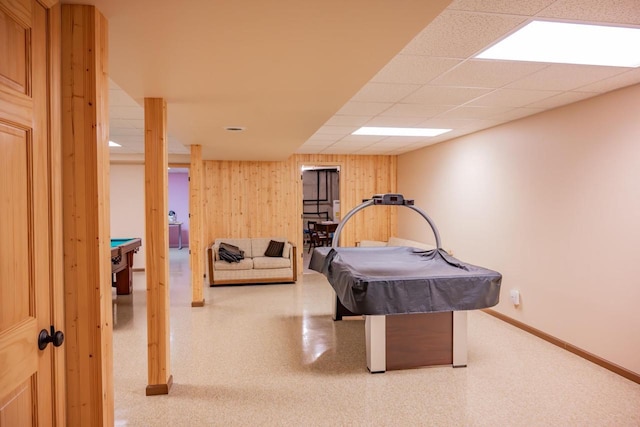N12124 12th Ave, Necedah, WI 54646 - rec room with pool table, wooden walls, a drop ceiling, and baseboards