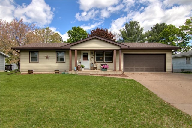 739 Veronica St, Chippewa Falls, WI 54729 - single story home with a porch, an attached garage, concrete driveway, and a front yard