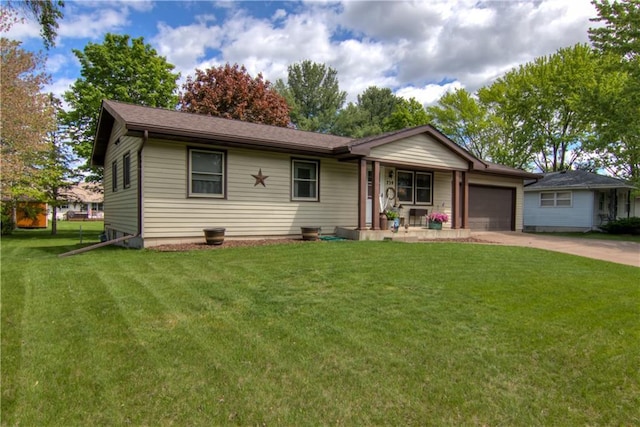 739 Veronica St, Chippewa Falls, WI 54729 - single story home with covered porch, a garage, a front lawn, and driveway