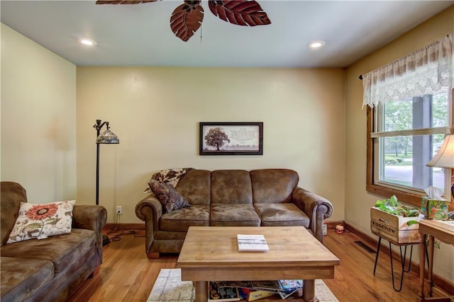739 Veronica St, Chippewa Falls, WI 54729 - living area featuring light wood-type flooring, ceiling fan, baseboards, and recessed lighting