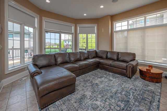 18290 Prairie Falcon Ln, Brookfield, WI 53045 - living area with plenty of natural light, recessed lighting, baseboards, and tile patterned floors