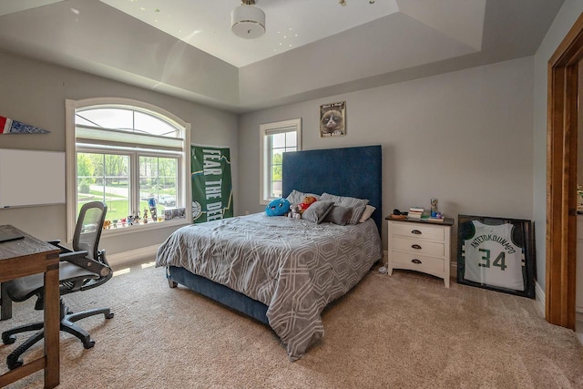 18290 Prairie Falcon Ln, Brookfield, WI 53045 - carpeted bedroom with a tray ceiling and an office area