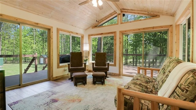 3015 Aspen Ter, Danbury, WI 54830 - sunroom with plenty of natural light, wood finished floors, vaulted ceiling, wood ceiling, and baseboards