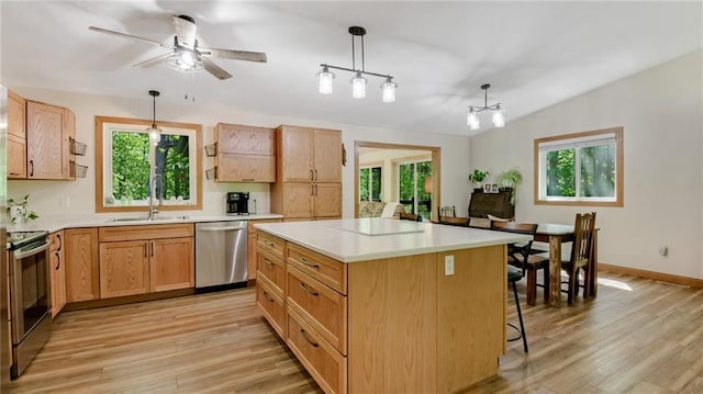 3015 Aspen Ter, Danbury, WI 54830 - kitchen featuring stainless steel appliances, a sink, light wood finished floors, and plenty of natural light
