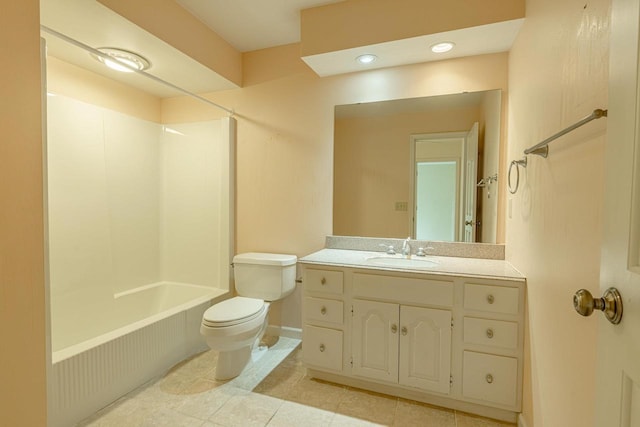 1 Winterberry Trl, Madison, WI 53717 - full bath featuring toilet, vanity,  shower combination, tile patterned flooring, and baseboards