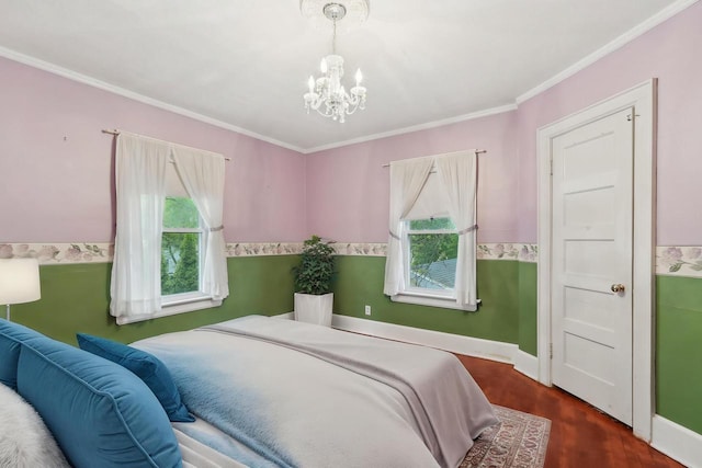 1525 N 69th St, Wauwatosa, WI 53213 - bedroom with a chandelier, wood finished floors, crown molding, and baseboards