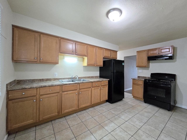6229 W Keefe Avenue Parkway Unit 6229A, Milwaukee, WI 53216 - kitchen with black appliances, under cabinet range hood, a sink, and brown cabinetry