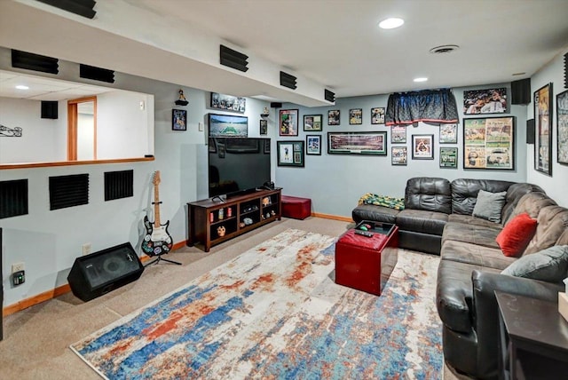 1610 Woodsend Ct, Sun Prairie, WI 53590 - living area featuring carpet, baseboards, and recessed lighting