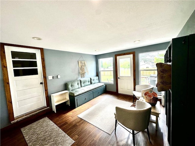 1019 2nd St, Bruce, WI 54819 - living area featuring a textured ceiling, plenty of natural light, wood finished floors, and recessed lighting