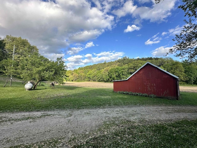 N2224 Wafle Rd, Mauston, WI 53948 - view of grassy yard featuring an outbuilding, a wooded view, and a pole building