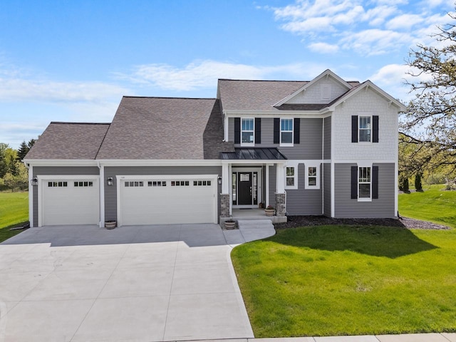 160 Candleberry Ln, Grafton, WI 53024 - craftsman inspired home featuring a garage, driveway, a front yard, and a shingled roof