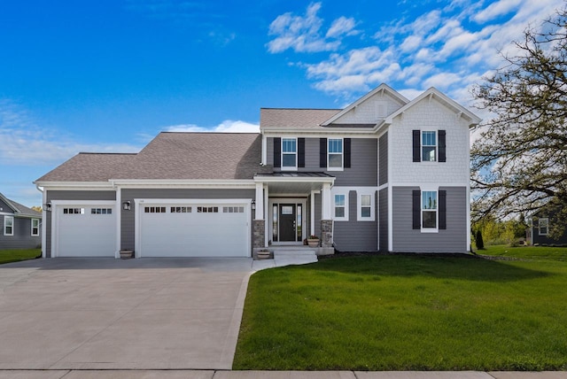 160 Candleberry Ln, Grafton, WI 53024 - craftsman-style house featuring an attached garage, driveway, a front lawn, and a shingled roof