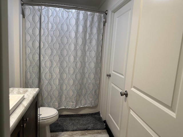 32793 Fulton St, Gotham, WI 53540 - bathroom with vanity, toilet, and a shower with curtain