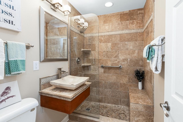 357 W Sugar Ln, Glendale, WI 53217 - full bath with vanity, toilet, walk in shower, and recessed lighting