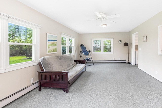 357 W Sugar Ln, Glendale, WI 53217 - sitting room featuring a baseboard radiator, carpet floors, and ceiling fan