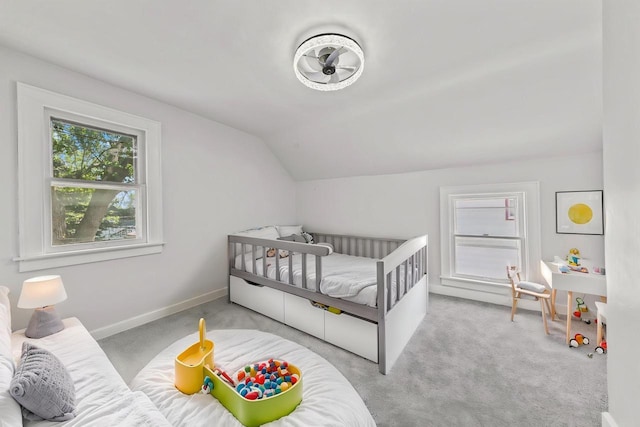 6028 N 38th St, Milwaukee, WI 53209 - carpeted bedroom featuring lofted ceiling and baseboards