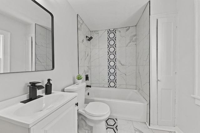 6028 N 38th St, Milwaukee, WI 53209 - full bathroom with vanity, washtub / shower combination, toilet, and marble finish flooring