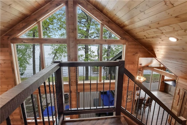 14856W Valhalla Dr, Hayward, WI 54843 - interior space with wooden walls, wooden ceiling, vaulted ceiling, and healthy amount of natural light