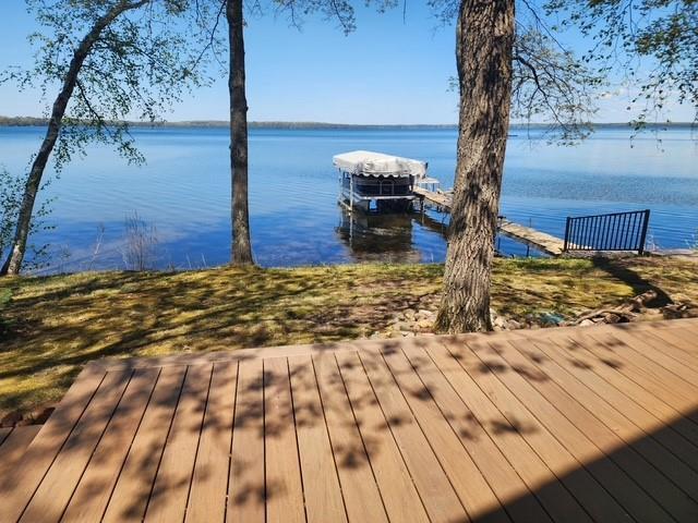 14856W Valhalla Dr, Hayward, WI 54843 - dock area with a water view and boat lift