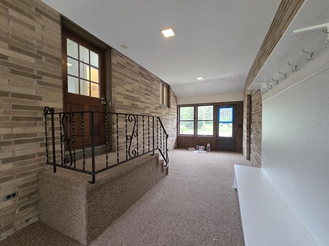 4211 State Highway 173, Nekoosa, WI 54457 - staircase featuring carpet floors and brick wall