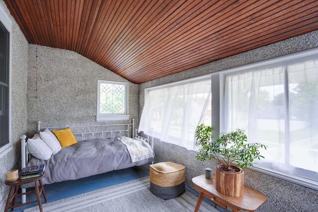 350 Washington St, Prairie Du Sac, WI 53578 - bedroom featuring vaulted ceiling and wooden ceiling