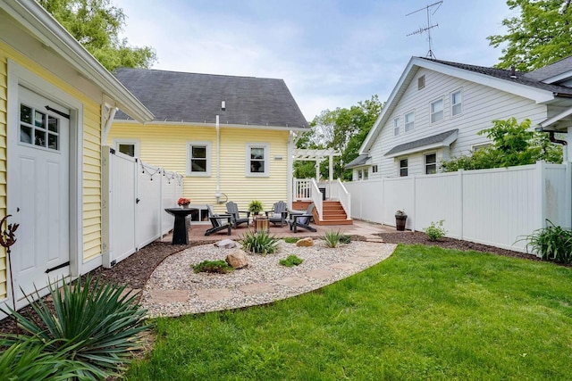 350 Washington St, Prairie Du Sac, WI 53578 - back of house featuring a patio area, a shingled roof, and a pergola