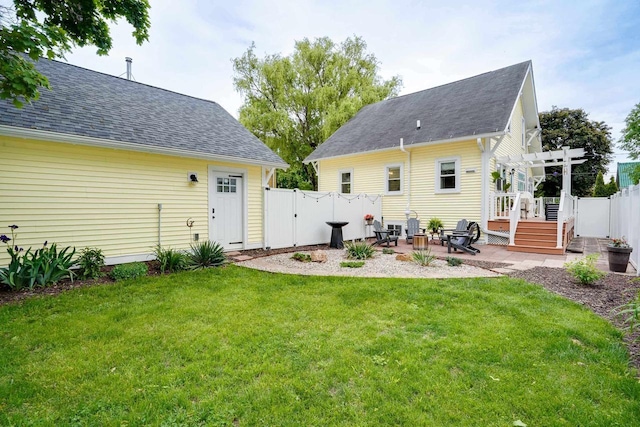350 Washington St, Prairie Du Sac, WI 53578 - rear view of property with a pergola, a patio area, a gate, and roof with shingles