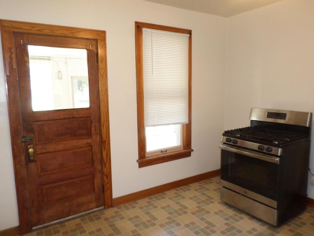 1909 91st St, Pleasant Prairie, WI 53158 - kitchen featuring stainless steel gas stove and baseboards