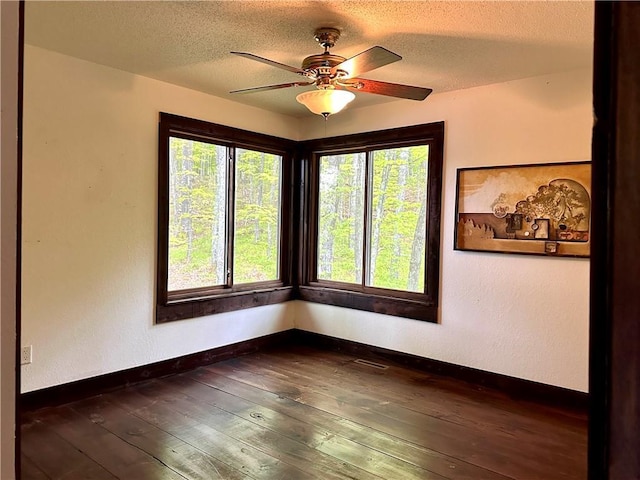 16680W Raining Tree Rd, Stone Lake, WI 54876 - unfurnished room with plenty of natural light, a textured ceiling, baseboards, and dark wood-style floors