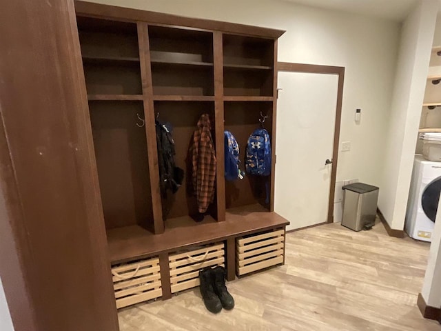 W10559 Hickory Point Rd, Beaver Dam, WI 53916 - mudroom with washer / dryer, wood finished floors, and baseboards