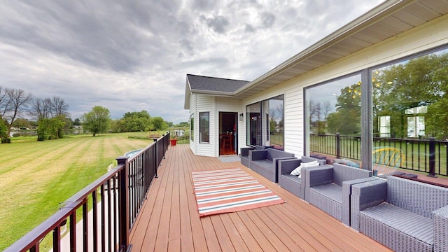 W10559 Hickory Point Rd, Beaver Dam, WI 53916 - wooden terrace featuring outdoor lounge area and a lawn